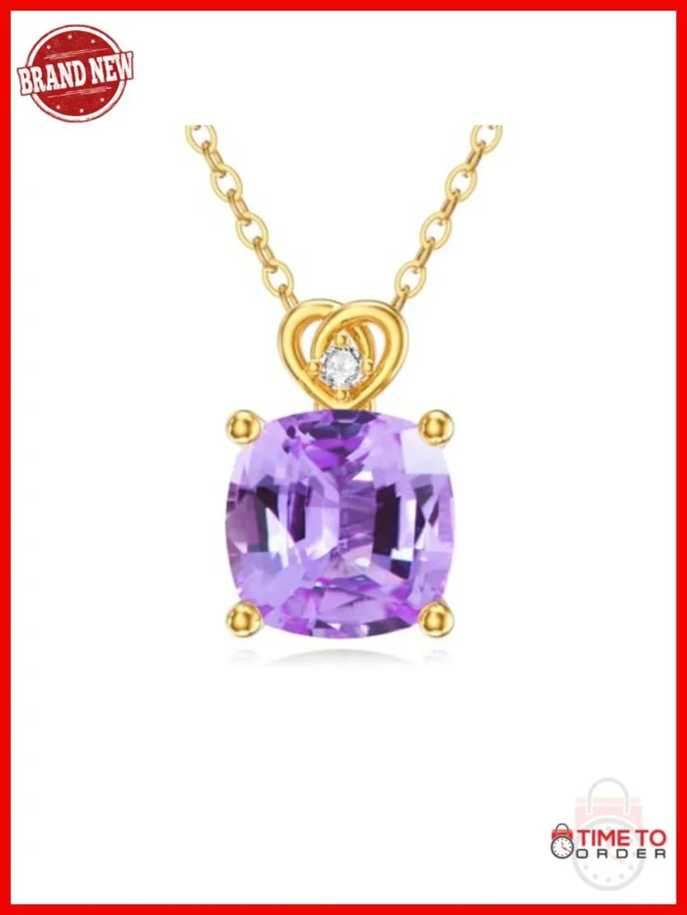 14k Gold Cushion-Cut Birthstone Pendant Necklace with Real Diamond Chain 16-18